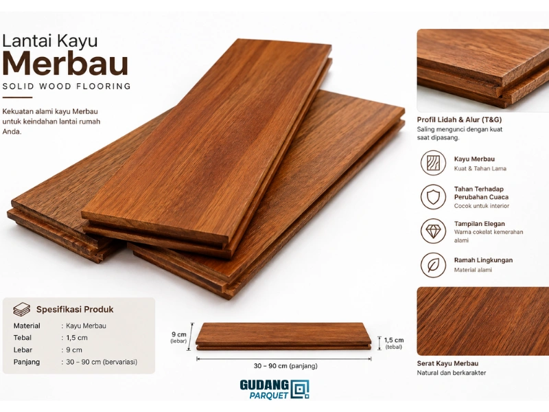 harga dan ukuran lantai kayu merbau terbaru