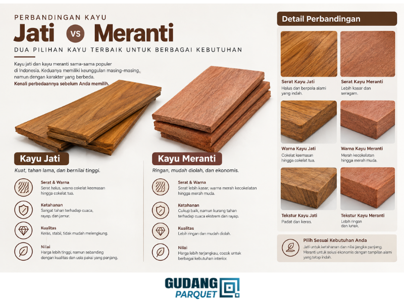 perbedaan kayu meranti vs kayu jati